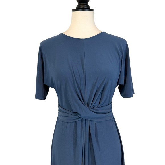 Topshop Midi Dress Knot Twist Front Teal Blue Short Sleeve Size 4 B33#49 - Picture 3 of 12